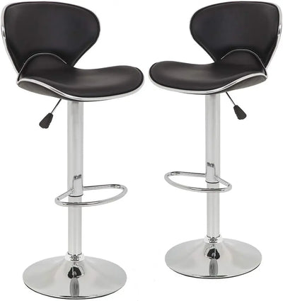 Set of 2 Leather Swivel Bar Stools with Adjustable Counter Height