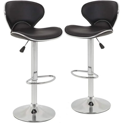 Set of 2 Leather Swivel Bar Stools with Adjustable Counter Height