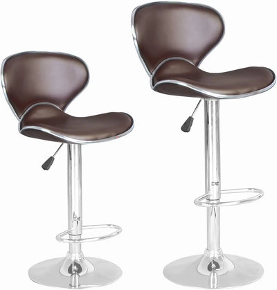 Set of 2 Leather Swivel Bar Stools with Adjustable Counter Height