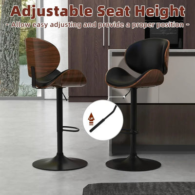 Bentwood Swivel Bar Stools with Adjustable Bar Height and Backrest