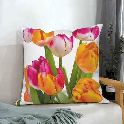 Pink Tulip Floral Decorative Pillow Cover