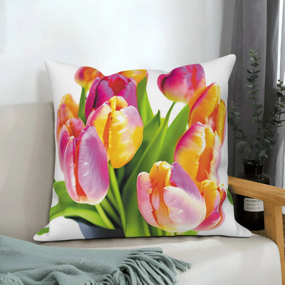 Pink Tulip Floral Decorative Pillow Cover