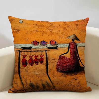 African National Style Oil Painting Cushion Cover