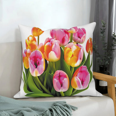 Pink Tulip Floral Decorative Pillow Cover