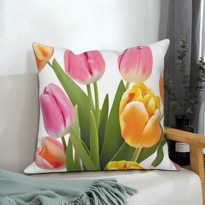 Pink Tulip Floral Decorative Pillow Cover