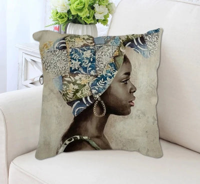 Unique African Woman Abstract Painting Cushion Cover