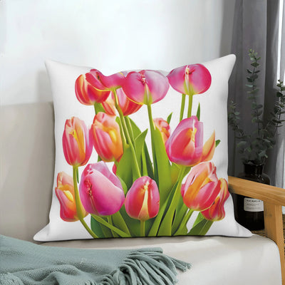 Pink Tulip Floral Decorative Pillow Cover