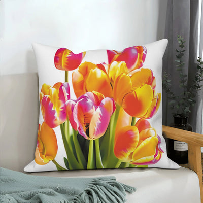 Pink Tulip Floral Decorative Pillow Cover