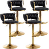 Set of 4 Velvet Bar Stools with Low Back and Swivel – Gold Upholstery for Kitchen Island and Bar