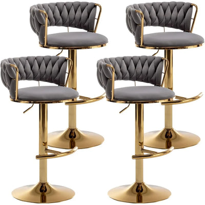 Velvet Bar Stools with Low Back and Swivel – Gold Upholstery for Kitchen Island and Bar