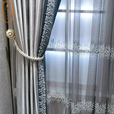 High-end Silver Gray Jacquard Lace Curtain