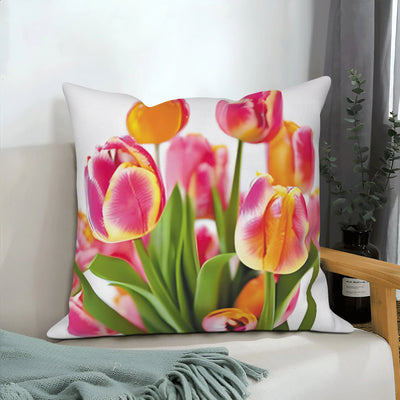 Pink Tulip Floral Decorative Pillow Cover