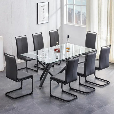 Set of 8 Sturdy Chrome Leather Dining Chairs