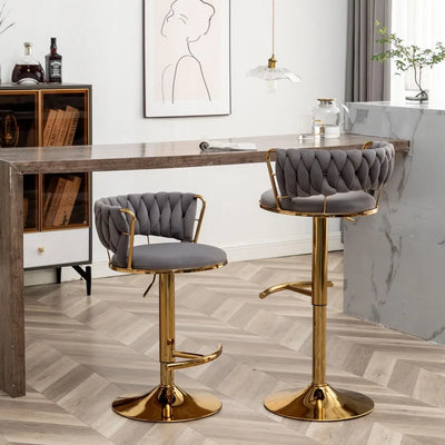 Velvet Bar Stools with Low Back and Swivel – Gold Upholstery for Kitchen Island and Bar