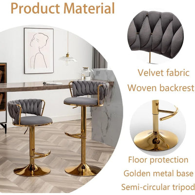 Velvet Bar Stools with Low Back and Swivel – Gold Upholstery for Kitchen Island and Bar