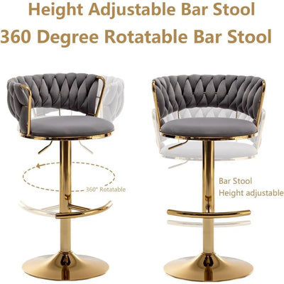 Velvet Bar Stools with Low Back and Swivel – Gold Upholstery for Kitchen Island and Bar